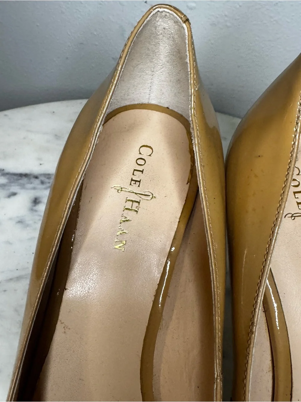 Cole Haan Heels Size 6 B yellow gold shoes Patent Leather peep toes